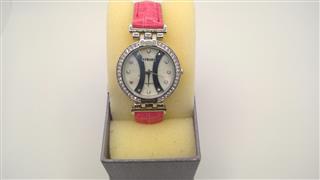 CLOCK JEWELRY STRADA CRYSTAL; QUARTZ AUSTRIAN CRYSTAL W/  PINK STRAP